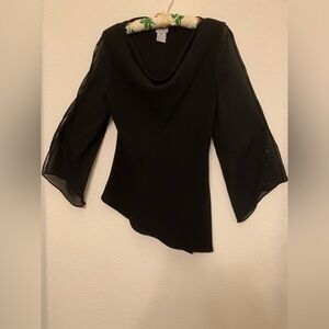 R&M Richards Black Asymmetrical Blouse and Pant Set